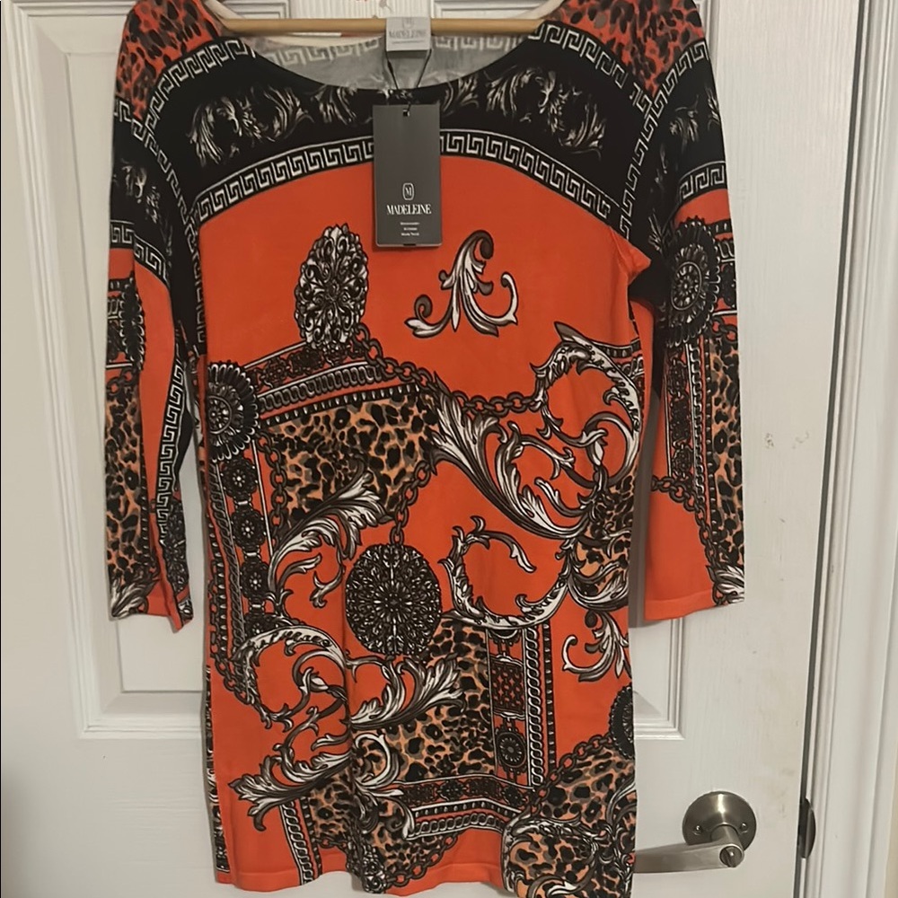 Madeline Orange and Black Patterned Sweater